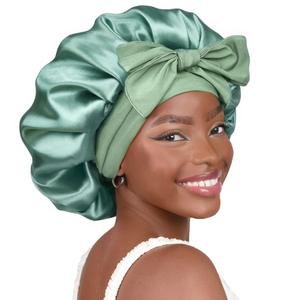 Chapeau rond en coton sergé à double couche avec nœud en soie Soins des cheveux de beauté Foulard de sommeil - Product Image 3