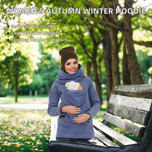 Sweat-shirt polaire à capuche amovible pour femme avec poche kangourou, vêtement d'extérieur de maternité automne-hiver - Product Image 2