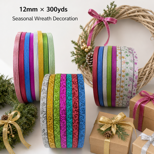 Cinta Brillante de 12 mm, 300 Yardas por Rollo, Cinta Metálica Multicolor para Decoración de Bodas, Envoltura de Regalos y Fiestas en Tailandia - Product Image 6