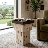 Meja Samping Desain Blok Mewah Modern, Meja Kayu Bertingkat Unik, Meja Aksen Skulptural Gaya Italia untuk Villa