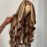 MODERN SHOW Perruques en cheveux humains colorées marron avec mèches, Perruque Lace Front Ombrée Lisse, Perruques en cheveux humains avec mèches