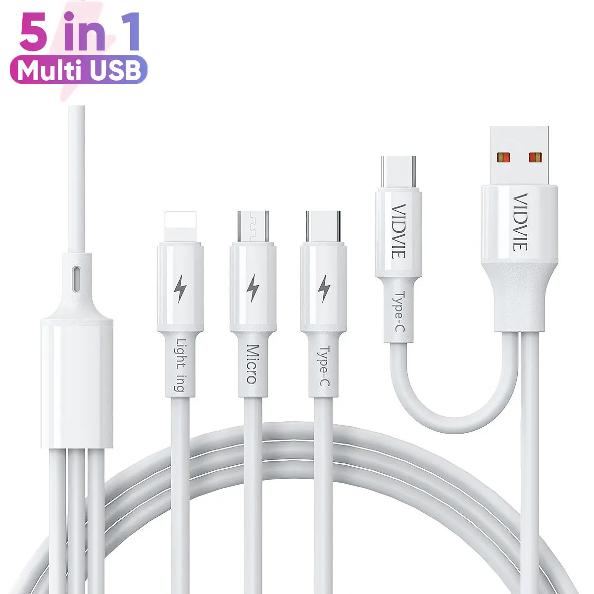 VIDVIE 5 in 1 Multi Functional USB 2.4A Fast Charging Phone Charger Cable