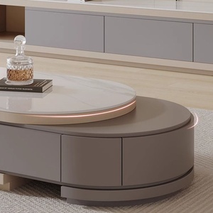 Mesa de centro de panel de roca simple moderna telescópica ovalada de viento crema italiana, mueble de TV, mesa de centro de combinación de sala de estar pequeña - Product Image 5