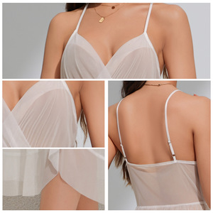 Chemise de nuit simple en satin transparent, taille plus, douce, respirante, pour femmes, dentelle, col en V, longueur genou, vêtements de nuit d'été - Product Image 5