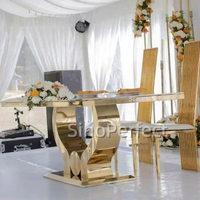 Vente chaude Table à gâteau de mariage de luxe en acier inoxydable transparent avec plateau en verre pour fête de mariage