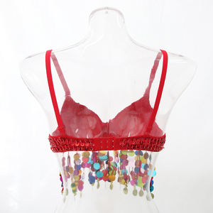 <strong>Tribal</strong> <strong>Belly</strong> <strong>Dance</strong> <strong>Bra</strong> Tops Rainbow Sequin Coins Tassel Crop Top Sexy Party Club Beaded Tank Top Stage <strong>Dance</strong> Festival Ravewear - Product Image 4