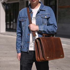 Sac à main pour ordinateur portable en cuir véritable de style vintage pour hommes avec bandoulière, sac à main de 15,6 pouces, mallette - Product Image 1