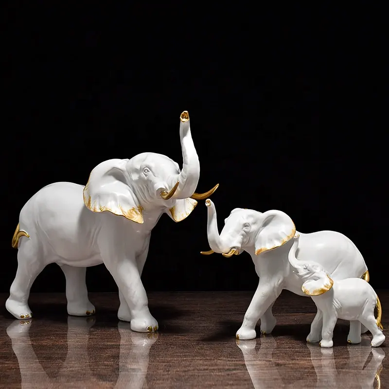 ゴールドブラックホワイト象の装飾手工芸品家の装飾樹脂象の像彫刻置物