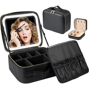 Best Light pink Large Big Designer <strong>Travel</strong> Makeup <strong>Organiser</strong> <strong>Bag</strong> with Led Light up Mirror and Compartments - Product Image 4