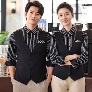 Stripe <b>Waistcoat</b> Apron <b>Long</b> Sleeve Unisex Uniform Vests Casual Business Vest - Product Image 1