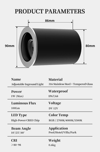 Foco LED de Aluminio HK Factory INGROUND-90 con Acabado Plateado, Ahorro de Energía, Montaje Empotrado, Downlight para Paisajismo IP67 con Control Remoto - Product Image 2