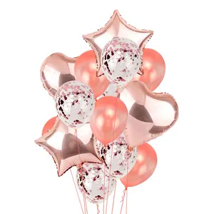 Lot de 14 pièces de Ballons confettis, Bouquet de Ballons à hélium, Ballons or Rose, fêtes de mariage, Baby Shower, fête d'anniversaire