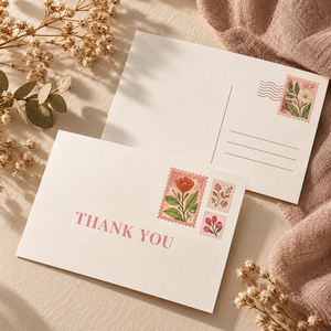 Biglietti di ringraziamento con timbro floreale retrò, biglietto da inserimento botanico vintage minimalista, biglietto di ringraziamento personalizzato con cura - Product Image 2