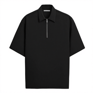 Camisa con Cierre de Cremallera, Mezcla de Algodón Tejido Premium, Estampado con Logotipo Personalizado, Corte Casual para Hombre, Uso Diario - Product Image 3