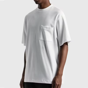 T-shirt <span class=keywords><strong>bianca</strong></span> personalizzata 60% cotone 40% poliestere tessuto a maglia semplice t-shirt <span class=keywords><strong>con</strong></span> tasca per la stampa - Product Image 4