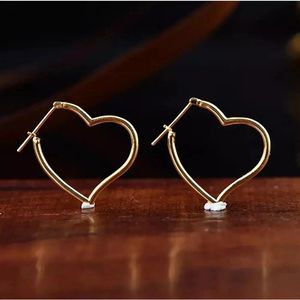 Xinfly 18K <b>Solid</b> Gold <b>Hoop</b> Drop Dangle <b>Earrings</b> Loving Heart Charm Jewelry - Product Image 1
