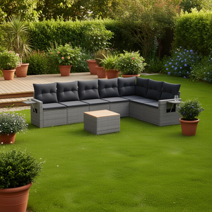 Ensemble de canapés de jardin en rotin gris avec accoudoirs réglables, 6 places, mobilier d'extérieur, design contemporain - Product Image 2