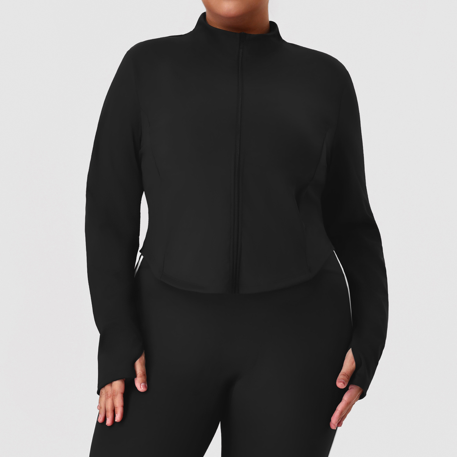 Plus Size Stand Collar Yoga Top Breathable, Slim-Fit, Windproof Zipper Jacket Quick-Dry Sports Running Training Casual Jacket