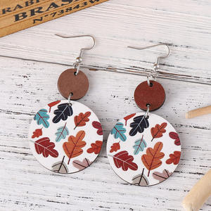 Boucles d'oreilles en similicuir couleur bois pièce ronde cuir couture Double face pendentif boucles d'oreilles pour femmes Uionen 872 - Product Image 3