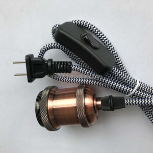 EU Cắm Dây Điện Với Chuyển Đổi Kim Loại Nhôm <span class=keywords><strong>E27</strong></span> Đèn Ổ Cắm Vải Bông Dệt Điện Dây Đèn Kit - Product Image 1