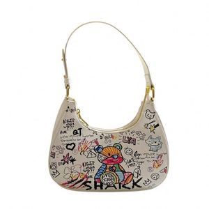 Bolso Bandolera de PU a la Moda con Diseño de Graffiti, Ojo Grande y Perlas, Cierre de Cremallera, Monedero Portátil 2870 - Dos Correas - Product Image 1