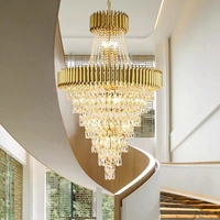 Grands lustres d'escalier en cristal de luxe, longue suspension en spirale, éclairage suspendu, salon, villa, or, noir, lustre