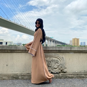 6472# Nida Material Simplicity Solid Color With White Line Fashion Dress Ladies Muslim Abaya Dress - Product Image 2