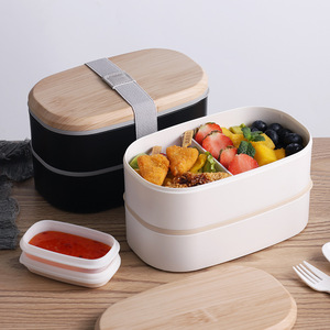 Double Layered Plastic Lunch <b>Box</b> Oval Portable Insulated For Students Office Workers - Product Image 3