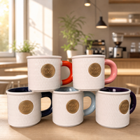 Mug en céramique de luxe 355 ml avec logo personnalisé et emblème doré, texture ondulée, tasse à café nordique, cadeau, marque privée, vente en gros