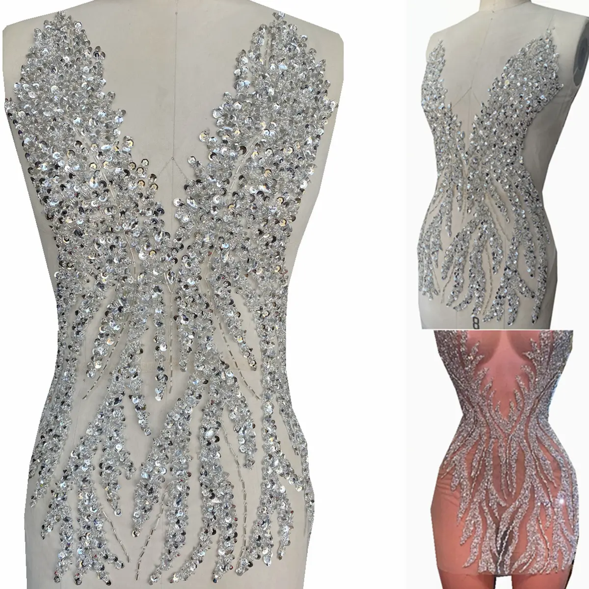 Party Prom Frauen Kleid verschönert Crystal Panel Mieder und Streifen geformte Kleid Patch