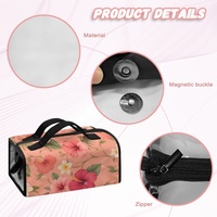 Tas Kosmetik Gulung Label Pribadi dengan Cetakan Bunga Plumeria Hawaii, Organizer Penyimpanan Makeup Gantung dari Poliester