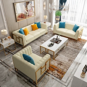 Divano da salotto con struttura in acciaio inossidabile di lusso 3 2 posti divano in pelle bianca divani componibili per <span class=keywords><strong>casa</strong></span> <span class=keywords><strong>soggiorno</strong></span> mobili - Product Image 1