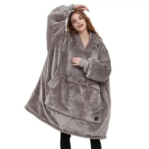 Cobertor aquecido personalizado de fábrica com mangas para mulheres e homens adultos cobertor elétrico com capuz de lã