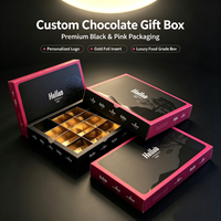 Boîte cadeau en chocolat personnalisée de luxe, boîte d'emballage en papier noir avec plateau intérieur doré, logo personnalisé pour l'emballage de baklava, pâtisserie sucrée