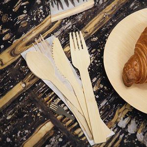 Cubiertos Desechables de Bambú de 140 mm, Cuchillo de Madera de Calidad para Restaurante, Tenedor y Cuchara para Fiestas con Impresión Personalizada por Termoimpresión - Product Image 3