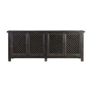 China Rustic Ethnic Solid Wood Entryway Carved Shabby Chic Black Sideboard Cabinet Furniture