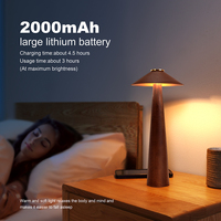 Lampe de table LED rechargeable en forme de dôme, commande tactile, sans fil, en bois, pour chambre à coucher, salon, bureau