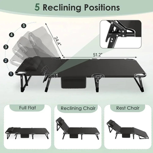 Lit de camping pliable 3 en 1, chaise longue de patio réglable en 5 positions, lits de couchage portables pour adultes, grande taille 0 - Product Image 4