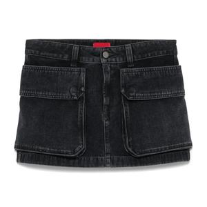 Vente en gros de jupes courtes en jean noires tendance été pour femmes, jupes en jean pour femmes avec poches cargo - Product Image 2