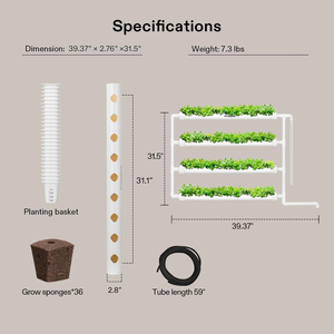 Kit de culture hydroponique mural moderne 1 niveau 36 sites de plantation 4 tuyaux PVC-U de qualité alimentaire Pompe à eau Minuteur Panier de culture Jardin - Product Image 2