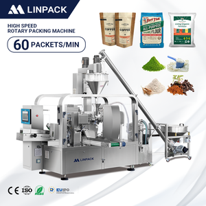 Machine d'emballage rotative pour sachets préformés Doypack, entièrement automatique, norme européenne LINPACK, pour café, lait en poudre, épices. - Product Image 1