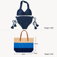 Ensemble de maillots de bain pour femmes + sac de plage, bikini en crochet fait main, ensemble de plage bohème d'été