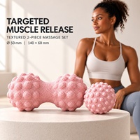 Lot de 2 balles de massage texturées en forme d'arachide, balles de massage à picots de 50 mm pour le dos, le cou et la relaxation myofasciale