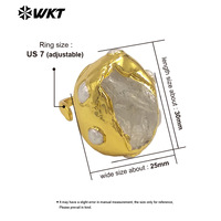 WT-MPR135 Top Qualité Excellents Femmes Et Hommes Bijoux Or Galvanisé Avec Taille Réglable Cristal Brut Quartz Pierre Anneaux