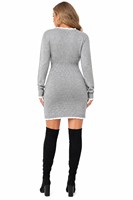 Robe pull en tricot pour femmes grandes tailles, design personnalisé, manches longues, col en V, épaisse, chaude, décontractée, automne-hiver, en acrylique