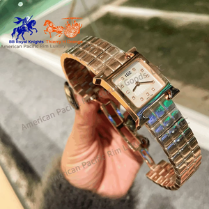 Conjunto de Joyería para Mujer Marca H 2024, Reloj y Brazalete de Acero Inoxidable Dorado con Caja para Regalo de Negocios o Fiesta, Ronda - Product Image 4