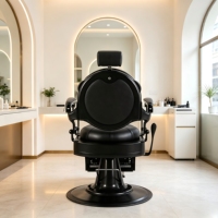 Fauteuil de barbier vintage robuste noir, inclinable hydrauliquement, pivotant à 360°, pour salon de coiffure