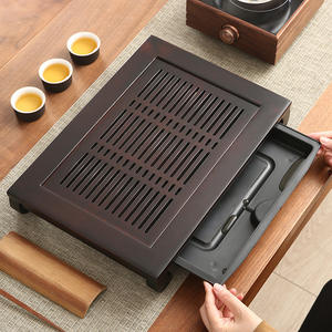 Plateau à thé en bambou pour usage domestique, table de préparation de thé à sec de luxe léger, avec drainage, petite table à thé moderne avec réservoir d'eau, adaptable et - Product Image 6