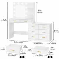 Table de toilette moderne en bois blanc et or avec miroir amovible et panneau en MDF pour appartement et chambre d'hôtel
