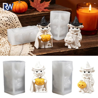 Moule en silicone 3D pour bougie, motif Yak tenant un panier citrouille, pour bricolage, aromathérapie, plâtre, ornement d'Halloween, moulage de résine époxy, compatible four